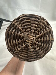 Old Glass Bubble Wicker Wrapped Bottle With Metal Screw Cork 10” Denver Antique