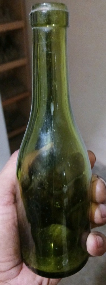 Antique Wine Bottle Green Glass Beautiful Vintage Shaped For Decor, Collectibles