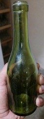 Antique Wine Bottle Green Glass Beautiful Vintage Shaped For Decor, Collectibles