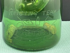Triumph Racing Team Inscribed Green Blown Glass Ice Chilled Vintage Wine Bottle