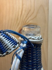 Vintage Blue Woven Wine Bottle Jug with Lid Wrapped-Albania