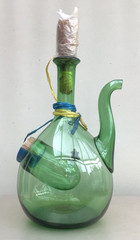 NEW Vintage 1970s Hand Blown Green Glass Italian Wine Bottle 14&Prime; Tall