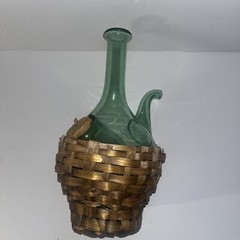 VINTAGE HAND BLOWN GREEN GLASS WINE BOTTLE DECANTER FROM ITALY