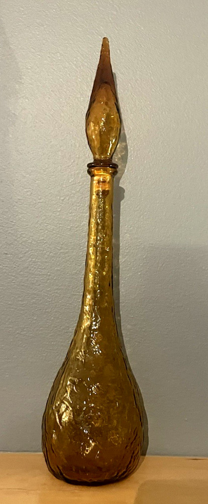 Vintage 22&Prime; MCM 1960s Italy Rossini Empoli Amber Crinkle Genie Decanter Bottle 3