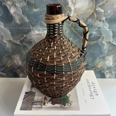 Vintage V Levante Bottle Spanish Woven Wicker Covered Brown Glass