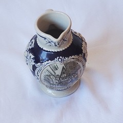 German Stoneware Bernkastel-Kues Wine Jug Cobalt Blue & White 6 Inch Tall