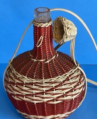 Vintage 60&rsquo;s Bohemian Wine Decanter Plastic Wicker Wrapped Bottle