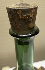 Vintage 1930’s Hand blown Leather Wrap Italian Green Glass Decanter Wine Bottle