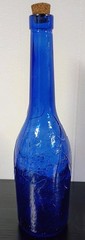 Vintage AM Cobalt Blue Glass Wine Bottle 12&Prime; Tall Embossed Grapes Leaves Cork