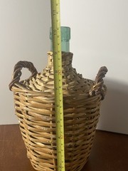 Vintage V. Levante Spanish wicker covered green glass demijohn bottle See Pics