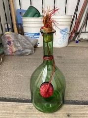 Vintage Hand Blown Green Glass Wine Bottle Decanter W/ Ice Chamber & Corks-Italy
