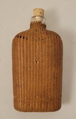 Vintage Finely Woven Wicker Wrapped Glass Flask with Cork