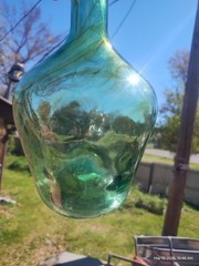 Vtg VIRESA Green Iridescenct 10&Prime; Wine Jug Patina Glass Bottle Carboy Demijohn