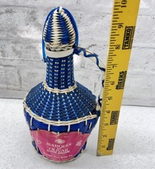 MCM Viresa Scoubidou Woven Blue Wicker Demijohn Wine Bottle Jug with Handle
