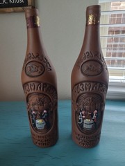 2 Kindzmarauli Georgian Ceramic Clay Pottery Red Wine Bottle Empty 3-D Design