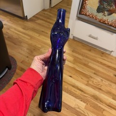 Royal Blue Happy Cat Wine Bottle RHEINHESSEN-RIESLING Cobalt Blue 13&Prime;T Empty