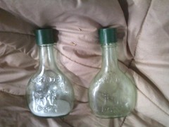 Vintage Set 4 Almaden Vineyards Pony Bottles Green Glass With Wooden Caddy