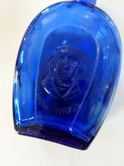 Vintage Cobalt Blue Horseshoe Bottle with Thomas Jefferson – 6.5&Prime;