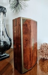 Antique Rosewood or Mahogany Wood Keepsake Box with Brass Inlays