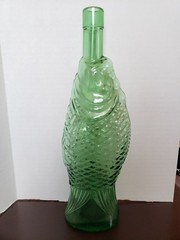 1970s Vintage Green Glass Fish Shaped Wine Bottle Decanter Italy Beautiful