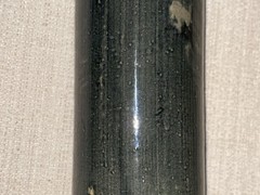Salt Glazed Beameister Wine Bottle 11.25 Tall Dark Green, Ivory & Black 1960-70s