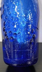 Vintage AM Cobalt Blue Glass Wine Bottle 12&Prime; Tall Embossed Grapes Leaves Cork