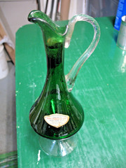 BARSOTTINI VINO ROSSO PITCHER DECANTER BOTTLE GREEN GLASS w/ LABELS EMPTY