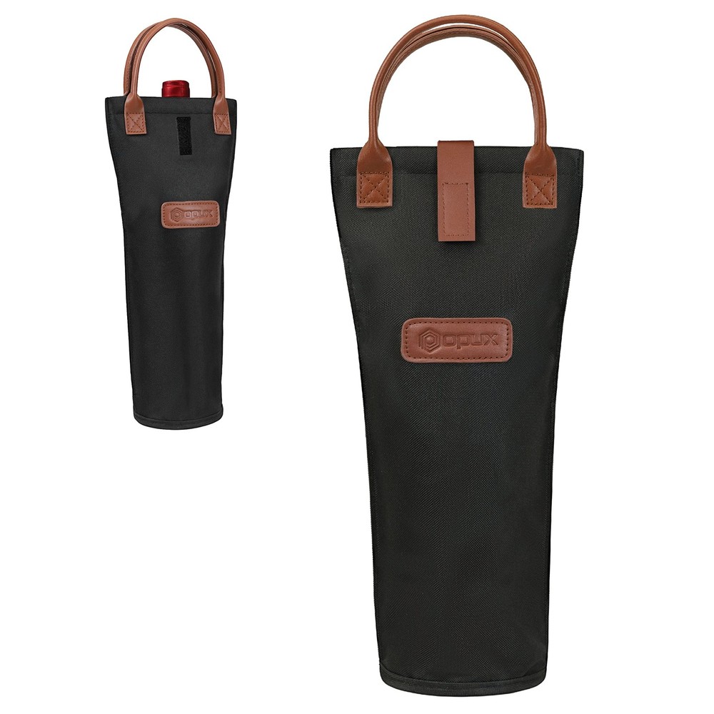 opux Wine Bag Single Bottle Carrier Tote, Insulated Travel 1 Bottle, Black