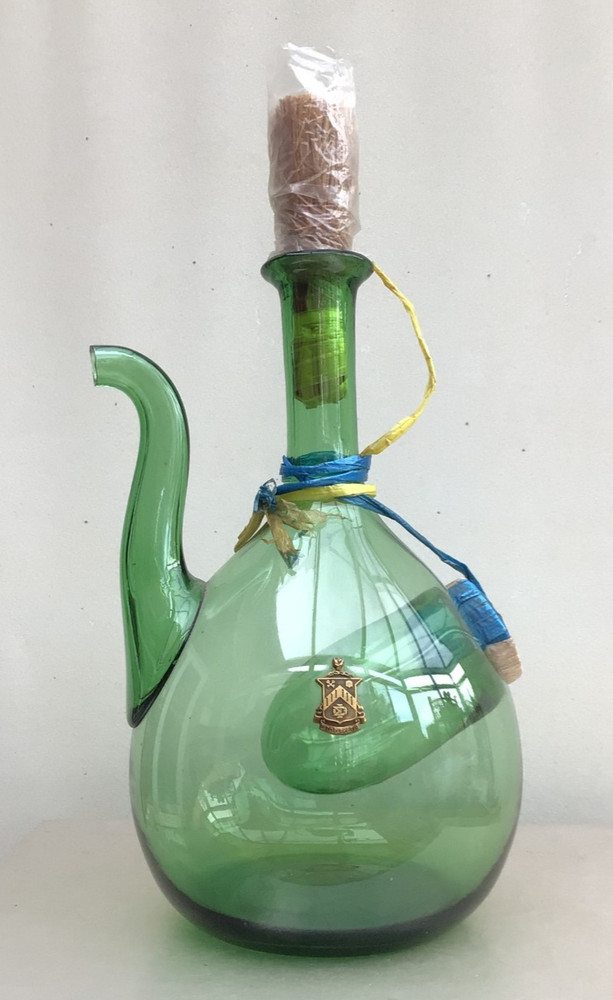 NEW Vintage 1970s Hand Blown Green Glass Italian Wine Bottle 14&Prime; Tall