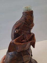 Vintage Vetropelle Brown Leather Wrapped Elephant Gold Chain Wine Bottle