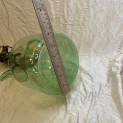Vintage Italian Hand Blown Green Glass Wine Decanter Jug Bottle 13”tall, LAMP!