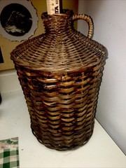 Vintage French Demijohn Wine Bottle Holder Wicker Rattan, 15” Tall