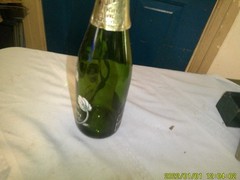 ERRIER-JOUEY EMPTY GREEN GLASS CHAMPAGNE BOTTLEPAINTED FLOWERS SCENE