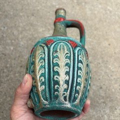 Vintage Medea Ceramic Turquoise Wine Bottle Decanter Jug Boho MCM Table Decor