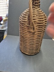 Vintage Rustic Large Wicker Demijohn 16” Green Bottle W/ Partial Cork.