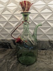 Italian Chianti Fiasco Bottle Internal Ice Chamber Glass Straw Wine Vtg 15inch