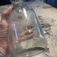 Vintage Embossed Paul Masson Wine Carafe Clear with white floral pattern 10”