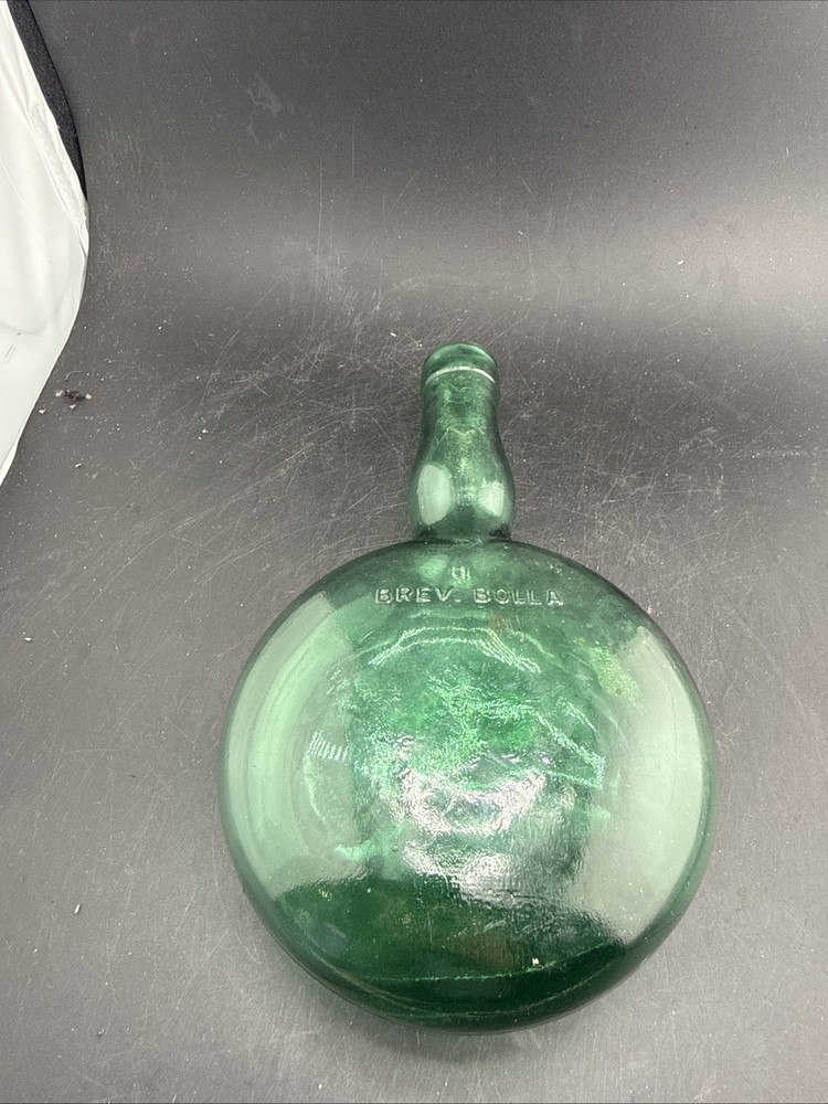 Vintage Wine Bottle Brev Bolla Italian Hand Blown 1960s Green Collectible