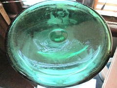 VINTAGE EMERALD GREEN CORK TOP SEAMED MAGNUM WINE, 16 3/8&Prime; X 5 3/4&Prime;, EMPTY USED