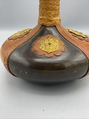 Vintage Italian Leather Wrapped Wine Bottle w/ Wood Stopper