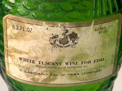 2 ANTINORI Green Glass Fish Decanters 1965 10.5&Prime; & 8&Prime; BIANCO White Wine Ital