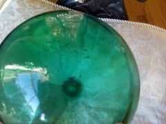 VTG Lrg Green Glass Wine Bottle Jug Bar Liquor 15&Prime;  Round Bottom Antique Bubbles