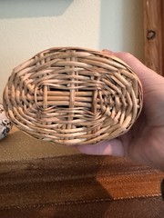 Vintage 8.5” Wicker Wrapped Brown Glass Wine Liquor Bottle Willow Basket