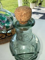 Set Of 3 Glass Embossed Grape Motif WINE Bottles With Basket Corks 7.75” To 9.5”