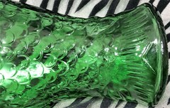 1 Green Pressed Glass Fish Shaped Wine Bottle (empty) 13 in. Tall, 5 in wide