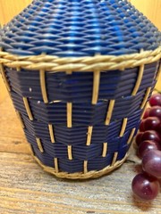 Vintage Blue Woven Wine Bottle Jug with Lid Wrapped-Albania