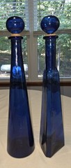 Vintage Cobalt Triangle and Round Wine Bottles with Corks