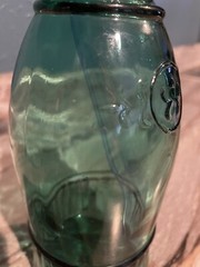 Vintage – Green – Decorative Wine Glass Bottle – 11.5” – Has A Blue Line. Pics