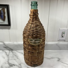 Vintage 1959 BOLLA Wine Wicker Wrapped Green Glass Bottle 16 1/2 Inches Tall