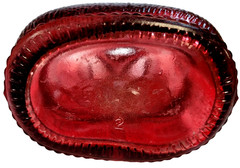 Vintage Ruby Red Liquor Or Wine Bottle/ Decanter Shaped As A Tuxedo.